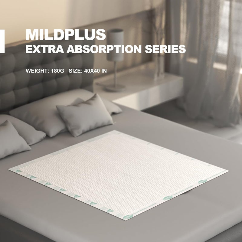 MILDPLUS Heavy Duty Underpads 40"X40" Super Sized Chucks Pads 180 Grams Disposable Bed Pads with Strength Cloth Backing Extra Absorption Pads for Incontinence (100X100CM, 20 Count, Discreet Packaging) - Image 5